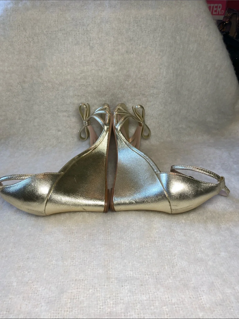 kate spade Metallic Gold Bow Ankle-Strap Heels Size 9.5